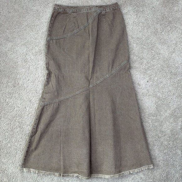 Newport News Jeanology Skirt Women 10 Brown Denim Maxi Tiered Asymmetric Vtg Y2K - Picture 8 of 8